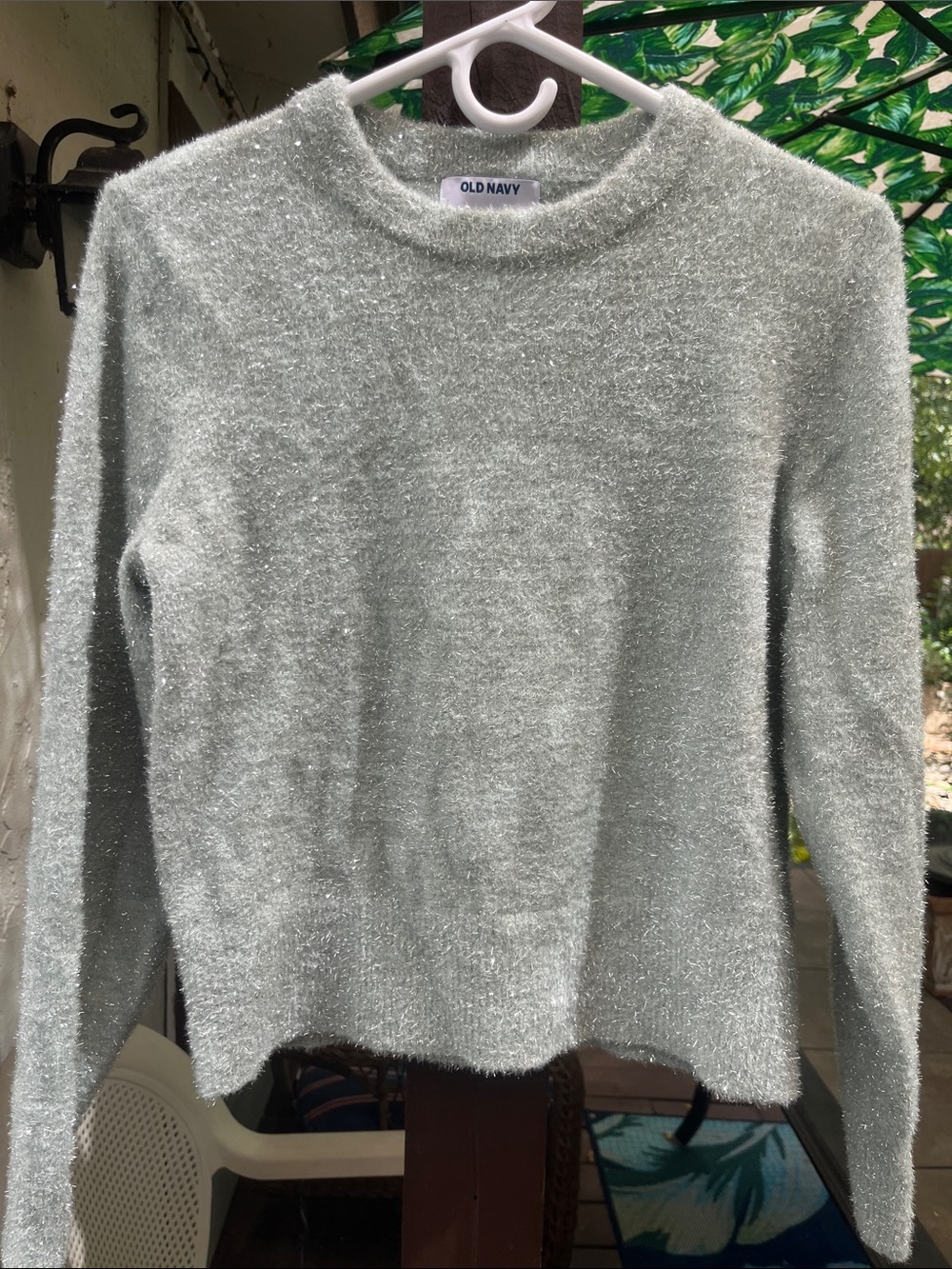 Old Navy Periwinkle Blue Eyelash Knit Metallic Shimmer Crewneck Sweater NWOT - Picture 4 of 9